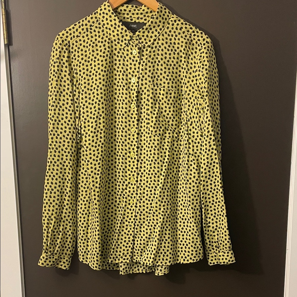 Next UK Lime Green and Black Dot Long Sleeve Shirt SZ 12 US